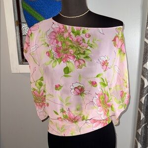 Soprano Vintage Y2K Off The Shoulder Silky Feel Floral Blouse SZ Small